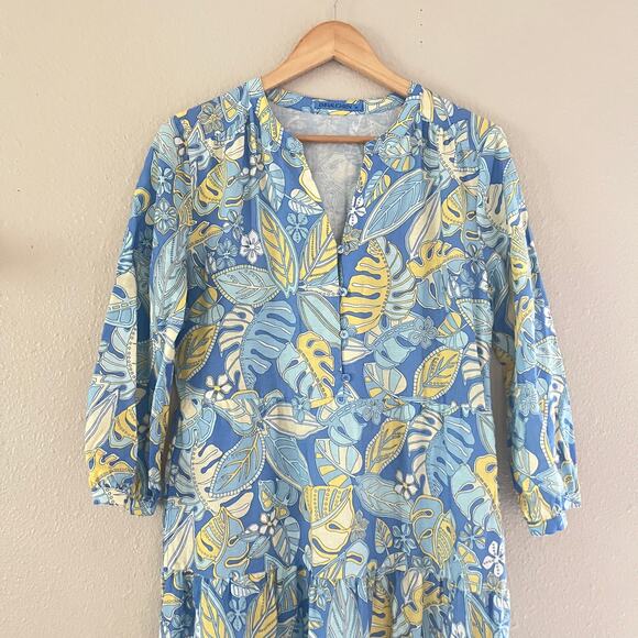 J.McLauglin leaf print linen Maxi dress - Picture 3 of 10